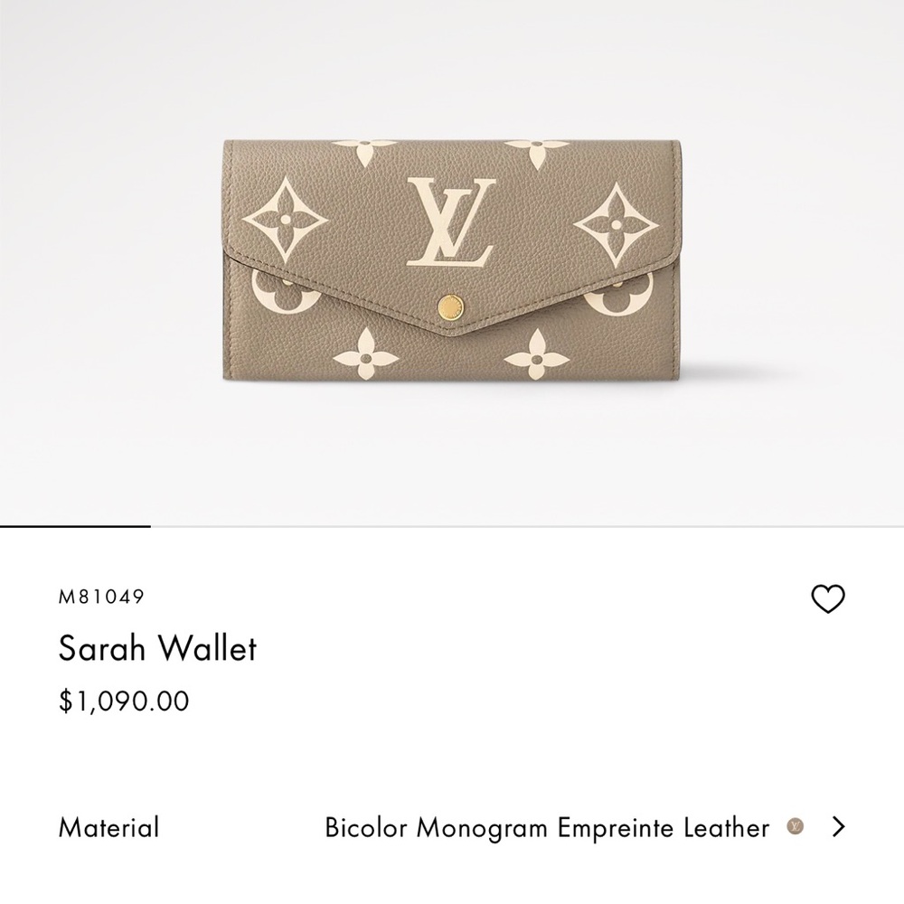 Louis Vuitton Sarah Wallet Bicolor Monogram Empreinte Leather